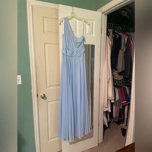 Floor length mesh one shoulder bridesmaid dress. Never worn, never altered.